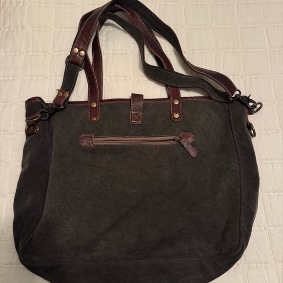 Myra Bag Brown and Cream Patterned Tote - Picture 2 of 3